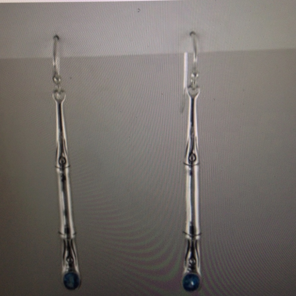 John Hardy Sterling Silver Bamboo Drop Earrings with Blue Stones - Picture 2 of 5